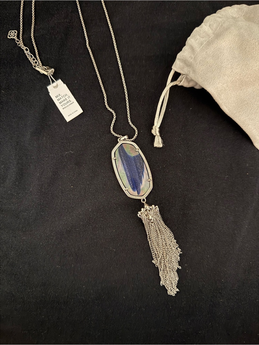 Kendra Scott Silver Iridescent Purple-Blue Tassel Pendant Necklace